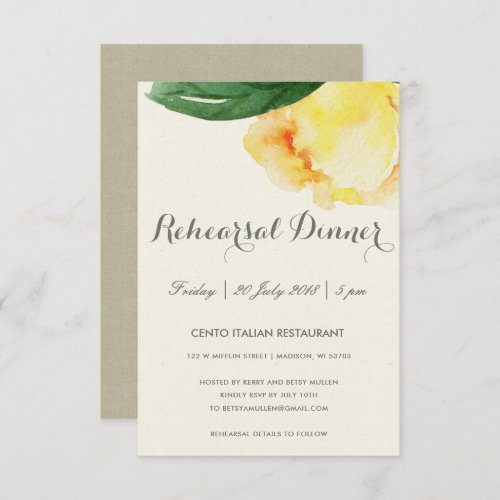 BRIGHT YELLOW WATERCOLOR FLORAL REHEARSAL DINNER INVITATION
