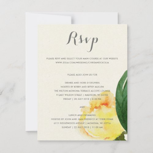 BRIGHT YELLOW WATERCOLOR FLORAL WEDDING CARD RSVP