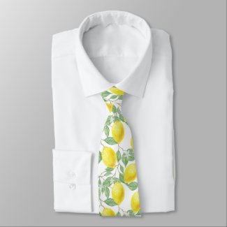Bright Yellow Watercolor Lemon Tree Lemon Pattern Neck Tie
