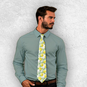 Bright Yellow Watercolor Lemon Tree Lemon Pattern Neck Tie