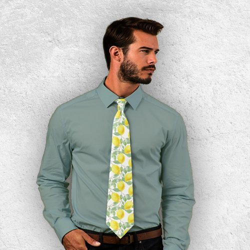 Bright Yellow Watercolor Lemon Tree Lemon Pattern Neck Tie