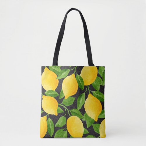 Bright yellow watercolor lemons and green leaves s tote bag