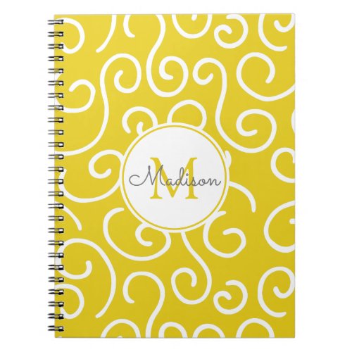 Bright Yellow Whimsical Pattern with Monogram Notebook