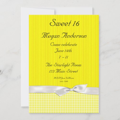 Bright Yellow White Checks Bow Invitation