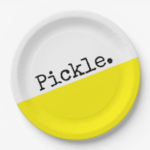 Bright Yellow White Color Block Pickleball Motto Paper Plates