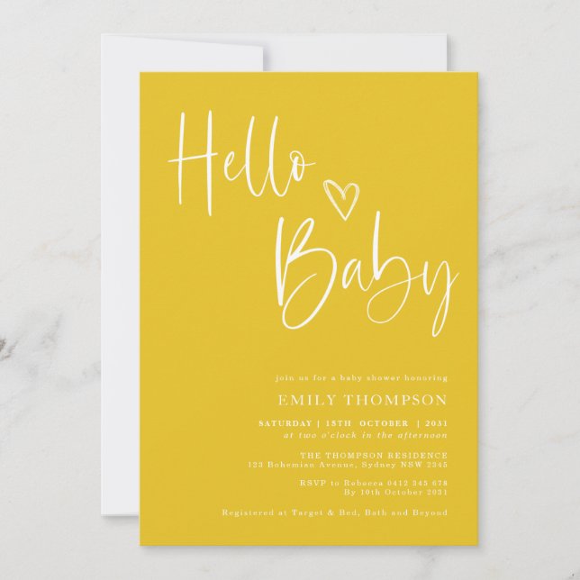 Bright Yellow White Gender Neutral Baby Shower Invitation (Front)
