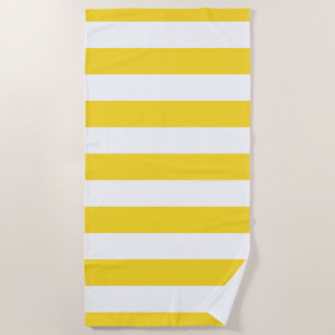 Bright Yellow White Striped Pattern Beach Towel