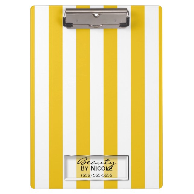 Bright Yellow & White Stripes Modern Personalized Clipboard (Front)