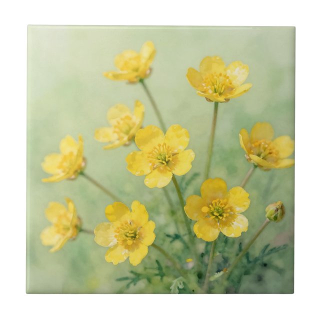 Bright Yellow Wildflower Spring Meadow Ceramic Tile (Front)