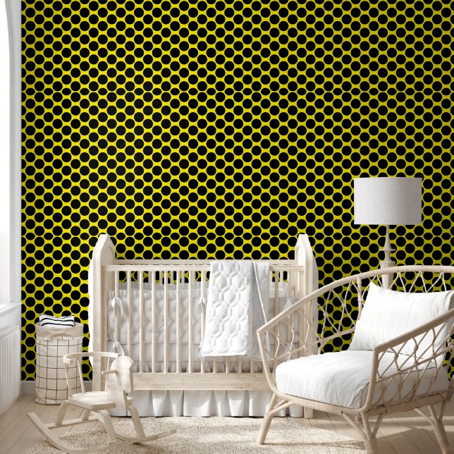 Bright Yellow with Black Dot Style Textured Wallpaper (Kids)