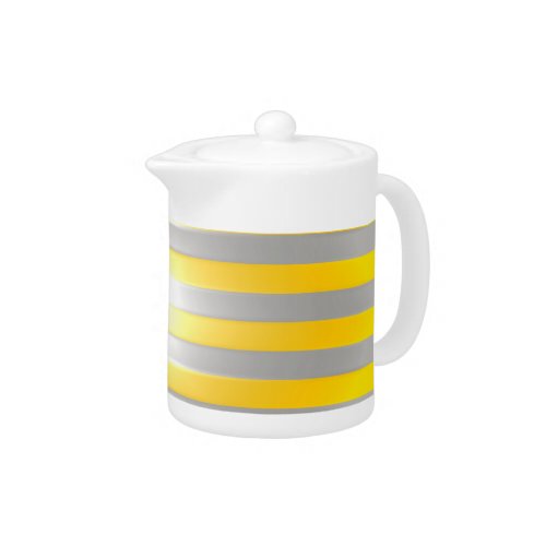 Bright Yellow with Silver Bars Tea Pot