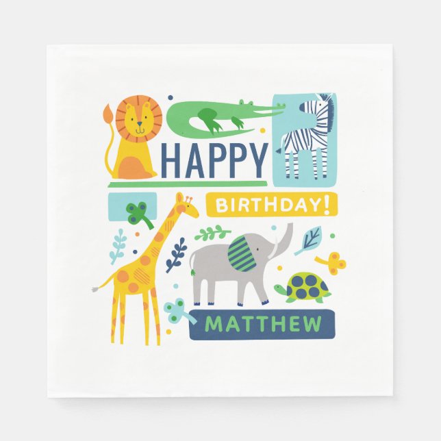 Bright Zoo Jungle Animals Birthday 6.5" NAPKINS (Front)