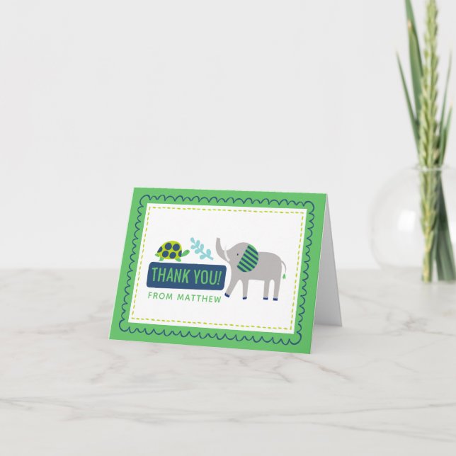 Bright Zoo Jungle Animals Birthday THANK YOU CARD (Front)