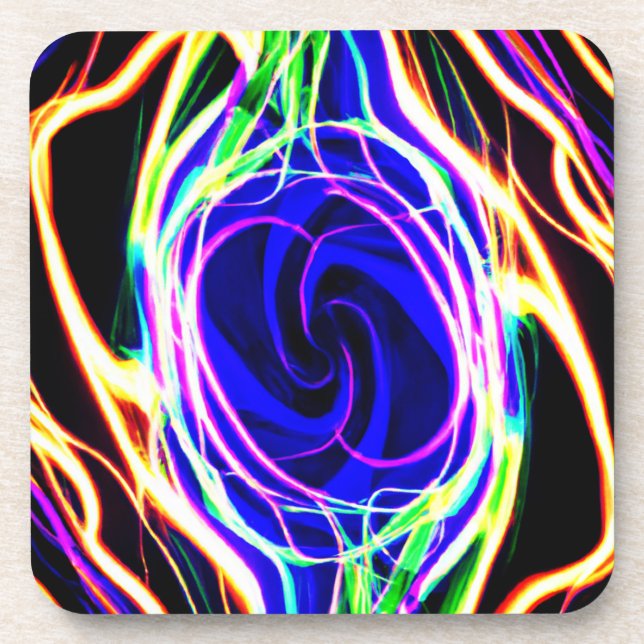 Brighten Up Your Space with Neon Patterns Beverage Coaster (Front)