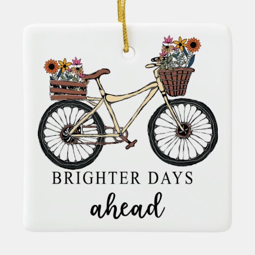 Brighter Days Ahead Vintage Wildflower Bicycle Ceramic Ornament