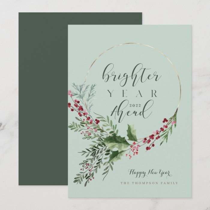 Brighter Year Ahead Watercolor Wreath New Year Holiday Card