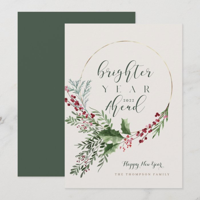 Brighter Year Ahead Watercolor Wreath New Year Holiday Card
