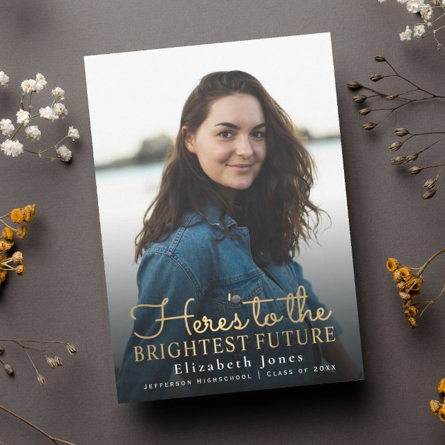 Brightest Future Gold Script Graduation Photo Announcement (Creator Uploaded)