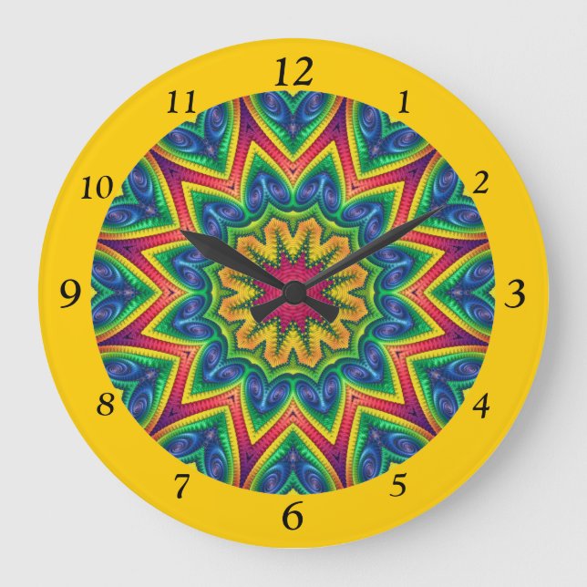 Brightly Colored 12-Sided Mandala Large Clock (Front)