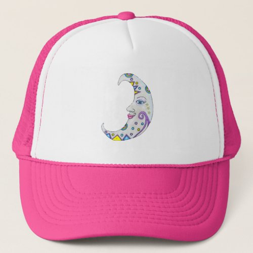 Brightly Colored Abstract Fantasy Crescent Moon  Trucker Hat