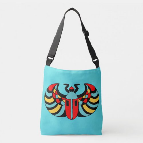 Brightly Colored Abstract Scarab Beetle on Blue Crossbody Bag
