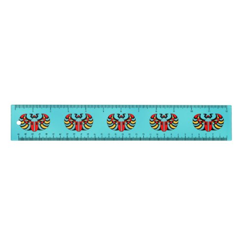 Brightly Colored Abstract Scarab Beetles Blue Ruler