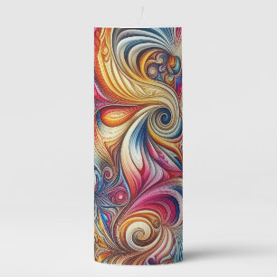 BRIGHTLY COLORED ABSTRACT SWIRLS PILLAR CANDLE