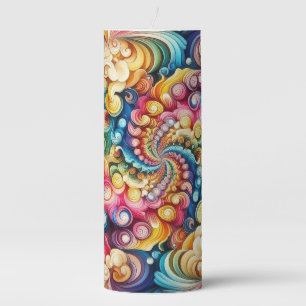 BRIGHTLY COLORED ABSTRACT SWIRLS PILLAR CANDLE