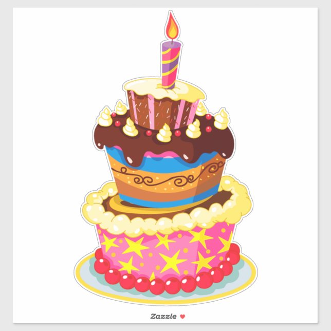 Brightly Colored Birthday Cake With Candle Sticker (Sheet)