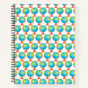 BRIGHTLY COLORED BLUE AND GREEN WORLD GLOBE NOTEBOOK