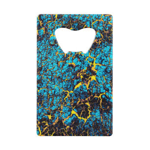 Brightly Colored Blue and Yellow Abstract Pattern Credit Card Bottle Opener