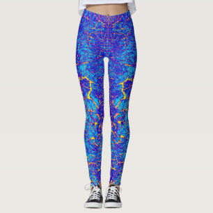 Brightly Colored Blue and Yellow Abstract Pattern Leggings