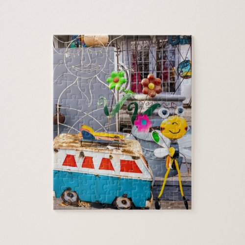 Brightly Colored Blue Bus and Yellow Bee Jigsaw Puzzle