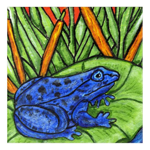 Brightly colored Blue Fantasy Frog on Lily Pad Acrylic Print