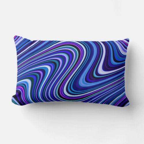 Brightly Colored Blue Shade Curvy Line Pattern Lumbar Pillow