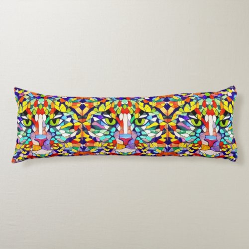 Brightly Colored Cat Faces _ Snazzy Mosaic Pattern Body Pillow