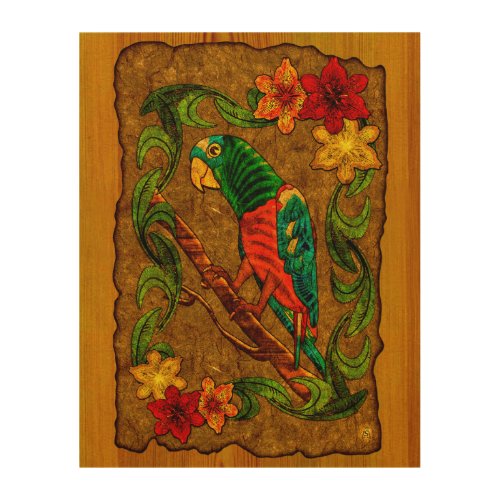 Brightly Colored Chilapian Parrot on Bark Wood Wall Art