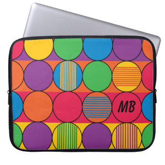 Brightly Colored Circles and Stripes and Initials Laptop Sleeve