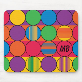 Brightly Colored Circles and Stripes and Initials Mouse Pad