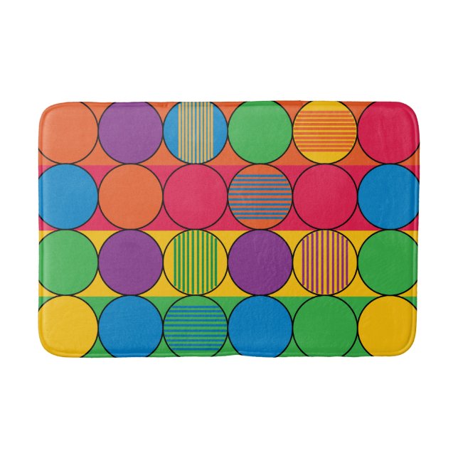 Brightly Colored Circles and Stripes Bathroom Mat (Front)