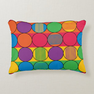 Brightly Colored Circles and Stripes Decorative Pillow