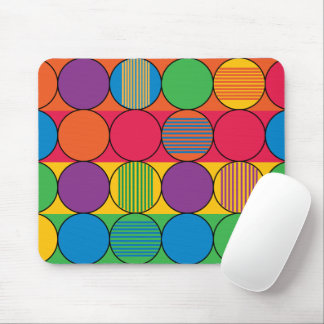 Brightly Colored Circles and Stripes Mouse Pad