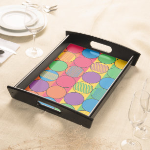 Brightly Colored Circles and Stripes Serving Tray