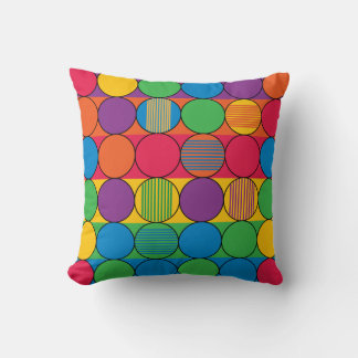 Brightly Colored Circles and Stripes Throw Pillow