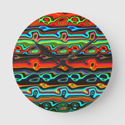Brightly Colored Crazy Colorful Abstract Pattern Round Clock
