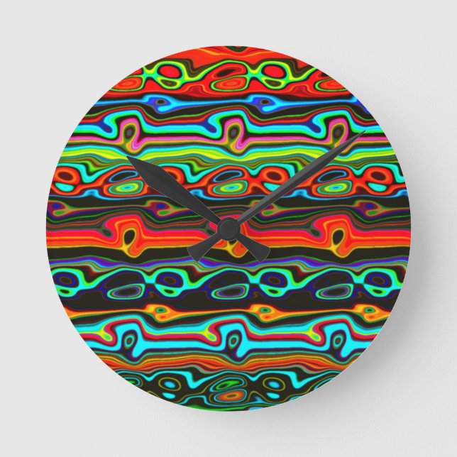 Brightly Colored Crazy Colorful Abstract Pattern Round Clock (Front)