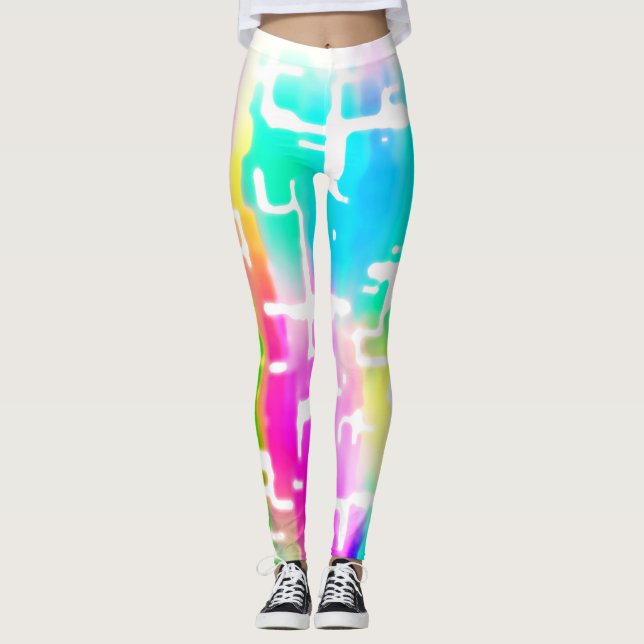 Brightly Colored Crazy Rustic Abstract Pattern Leggings (Front)