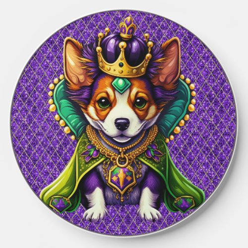 BRIGHTLY COLORED CUTE MARDI GRAS PUPPY DOG WIRELESS CHARGER 