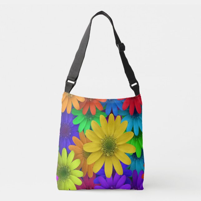 Brightly Colored Daisies Crossbody Bag (Front)