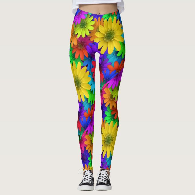 Brightly Colored Daisies Leggings (Front)